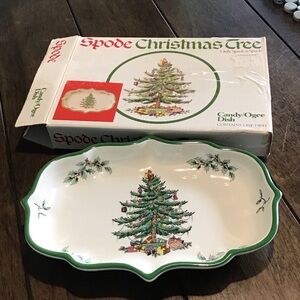 Spode Christmas Tree Candy/Ogee Dish - White with Green Trim